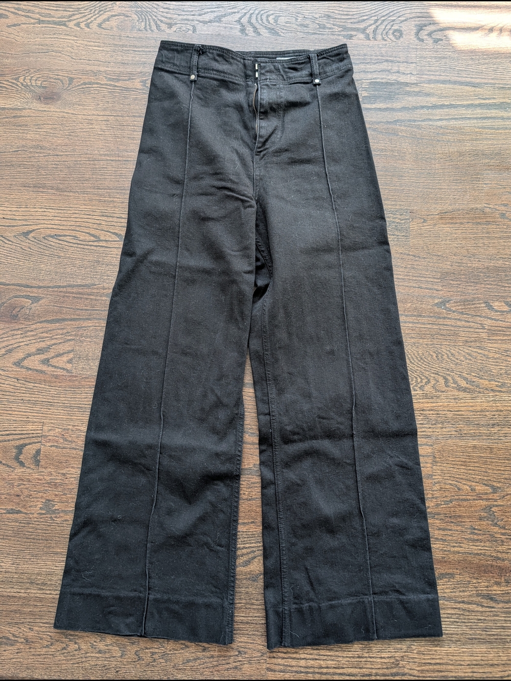Zara Black High-Waist Wide Leg Jean Trousers with Rivet Detail